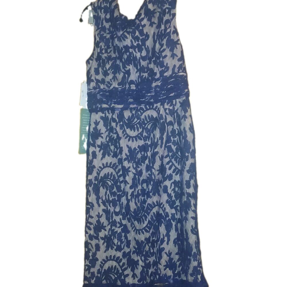 SIMPLY LILIANA NAVY BLUE LACE OVERLAY NUDE ABOVE THE KNEE  SHEATH DRESS SIZE 10